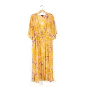 NEW Vince Camuto Floral Getaway Chiffon Duster Kimono Boho Yellow Plus Size 1X